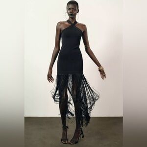 NWT Zara Black Fringe Dress
